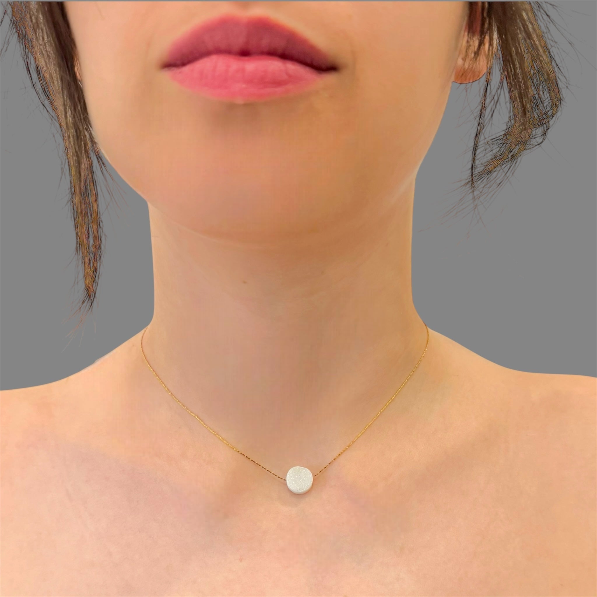 Collana punto luce drusa agata bianca oro Sharifa Crystals